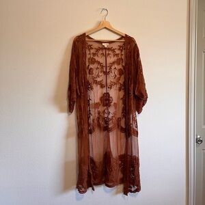 Dizzy Rust Floral Embroidered Kimono